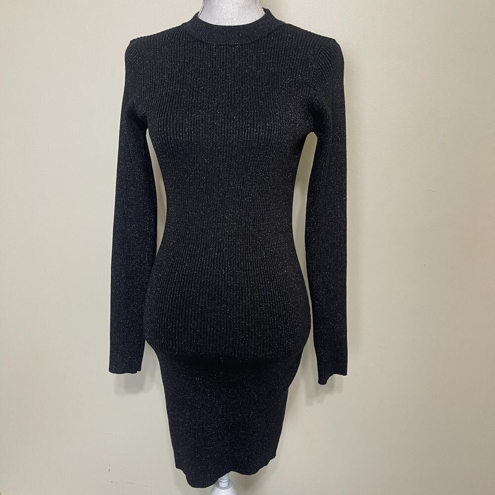 Charlotte Russe Ribbed LongSleeve Mockneck Midi‎ Sweater Dress Black Medium